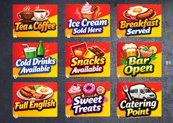 (image for) T1 catering stickers, various types.