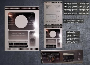 Samsung Ecobubble 7kg, WF80F5 compatible fascia sticker set. (image for) Samsung Ecobubble 7kg, WF80F5 compatible fascia sticker set.