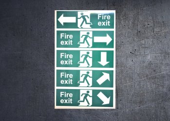 Set of 5 Fire Exit running man stickers. (image for) Set of 5 Fire Exit running man stickers.