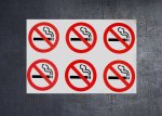 6 x No smoking stickers for internal or external use 8.5cm diameter. (image for) 6 x No smoking stickers for internal or external use 8.5cm diameter.