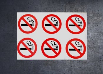 6 x No smoking stickers for internal or external use 8.5cm diameter. (image for) 6 x No smoking stickers for internal or external use 8.5cm diameter.