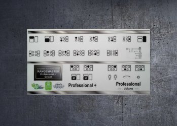 Rangemaster Professional + & deluxe compatible panel fascia sticker set. (image for) Rangemaster Professional + & deluxe compatible panel fascia sticker set.