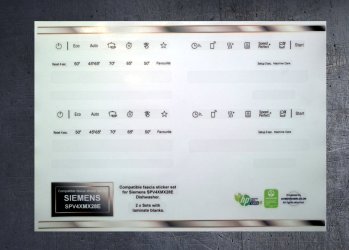 Siemens SPV4XMX28E Dishwasher compatible fascia sticker set x2. (image for) Siemens SPV4XMX28E Dishwasher compatible fascia sticker set x2.